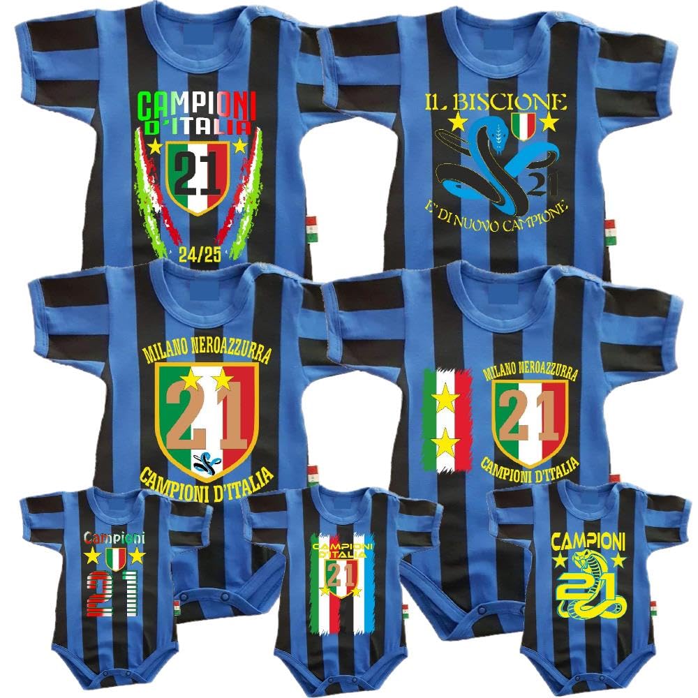 PELUSCIAMO Body Nero Azzurro NeroAzzurri Campioni D'Italia 21 Scudetti 2 Stelle | Personalizzato Con Nome e Numero PS 32768-SCINT-01
