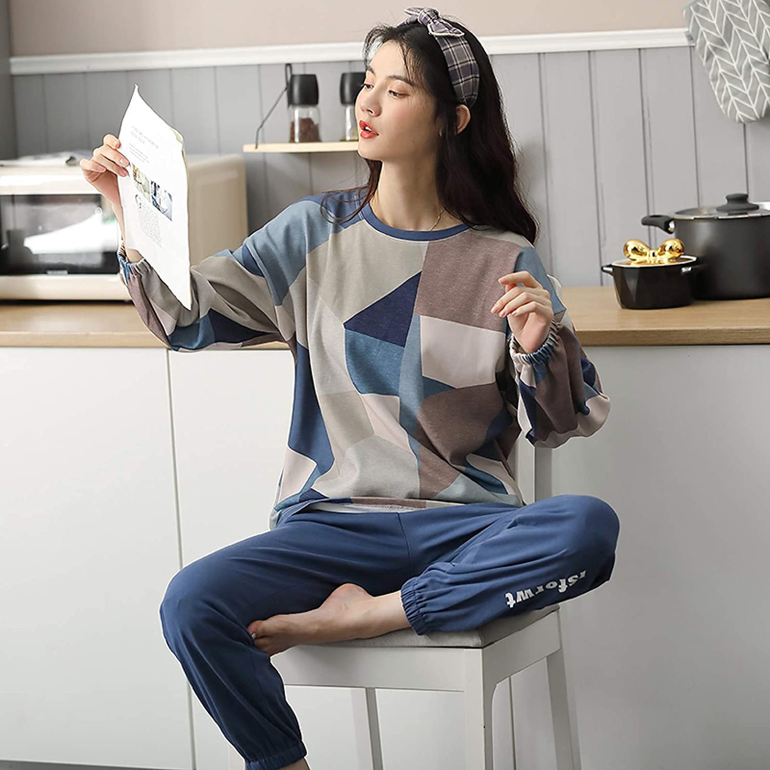 Pijamas para Damas, Conjuntos de Pijamas para Mujer Otoño con algodón de Invierno Cómodo camisón para niña Ropa de Dormir Pijama para el hogar para Dama Caliente Camisones,B,XXL