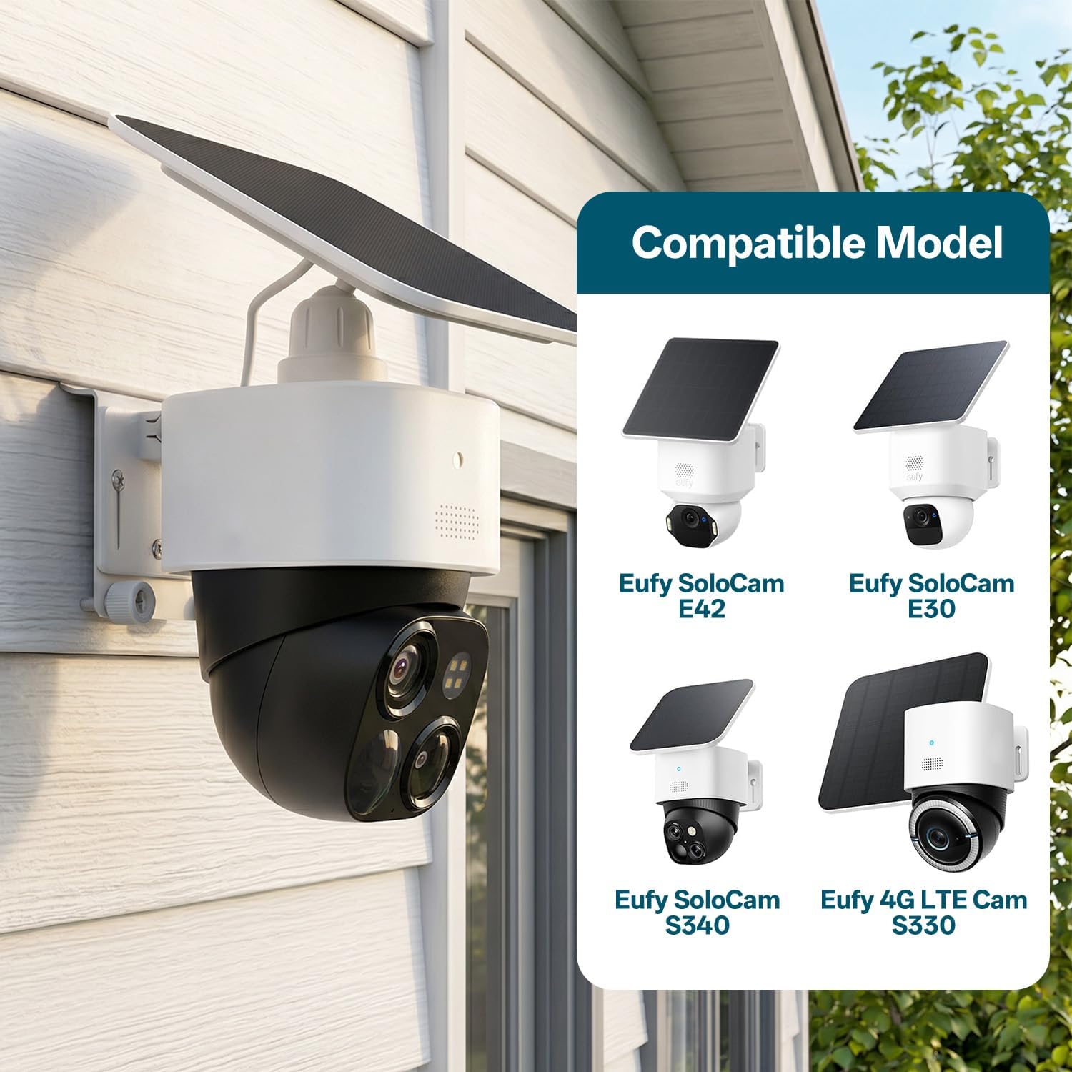 2 Pack Vinyl Siding Mount Compatible with Eufy SoloCam S340 E30 E42 & 4G LTE Cam S330, No Drill Stainless Steel Solar Security Camera Bracket, Rustproof Outdoor Wall Mount Holder image 2