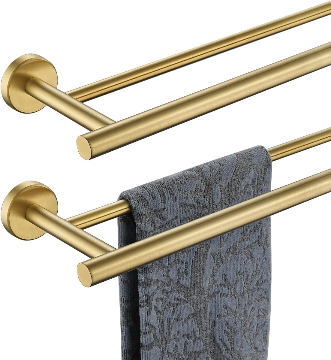 JQK Double Bath Towel Bar, Brushed Gold 33 Inch 304 Stainless Steel Thicken 0.8mm Towel Rack for Bathroom, Towel Holder Wall Mount, Useable Length 30 Inch 2 Pack, TB100L30-BG-P2 33 Inch (2 Pack) Brushed Gold
