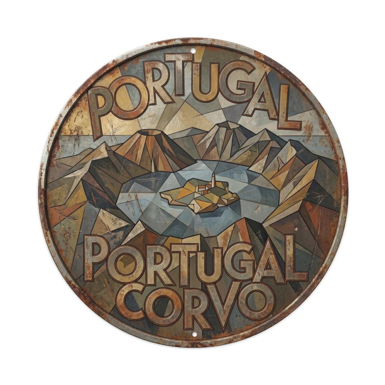 Corvo Caldera Portuguese Angular Style Nature Travel Metal Tin Sign