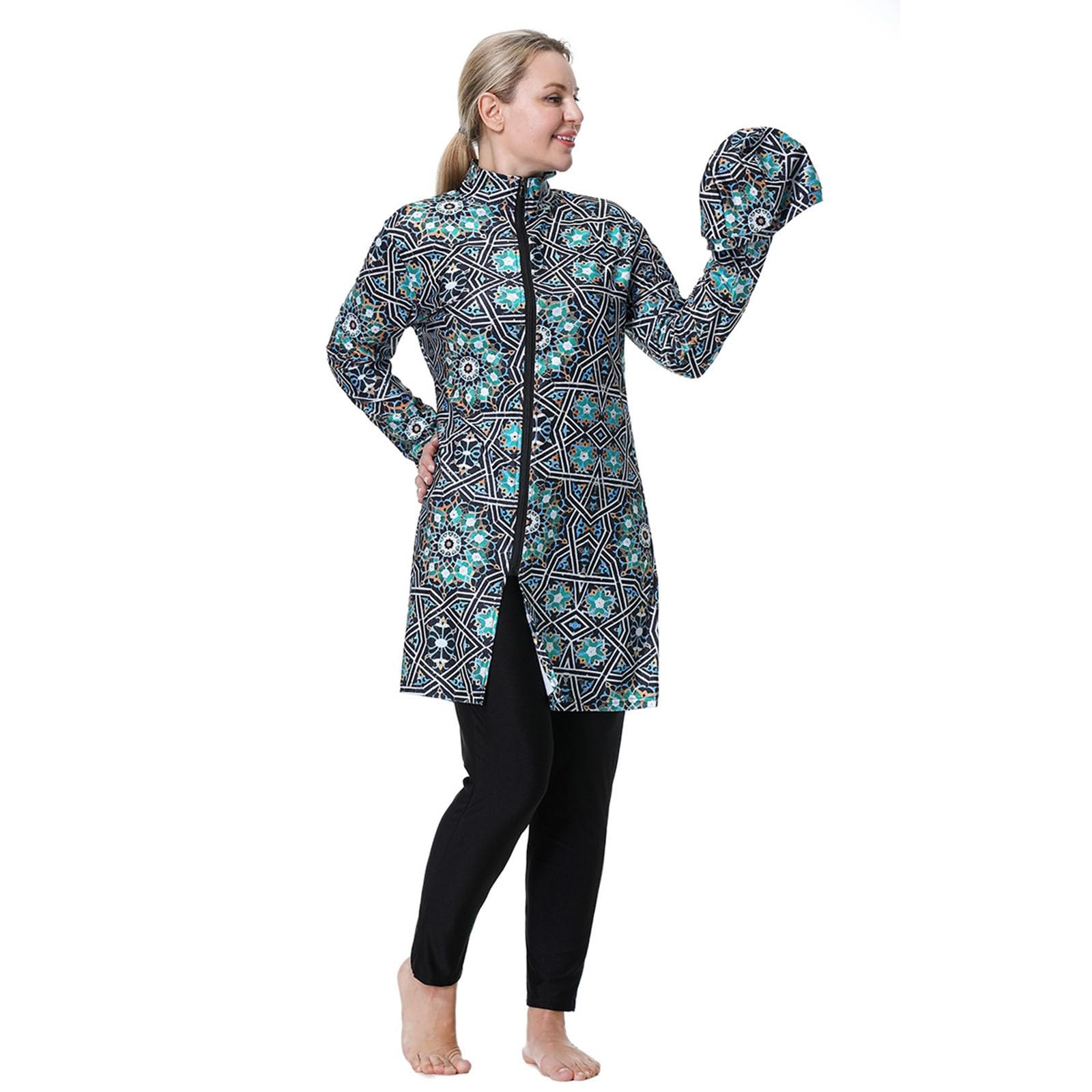 Générique Burkini intégral pour Femme Musulmane, Maillot de Bain Couvrant Ample à Manches Longues avec Capuche et Pantalon, Taille Haute, idéal pour la Natation et la Plage