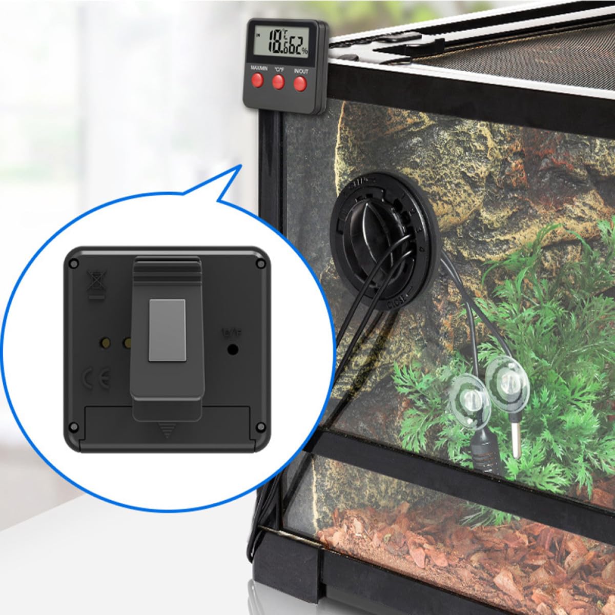 Termómetro Digital para Reptiles Medición de Humedad, 2 Piezas | Abs Negro, Bordes Redondeados y Soporte Trasero, para Caja de Reptiles y Caja de Incubación