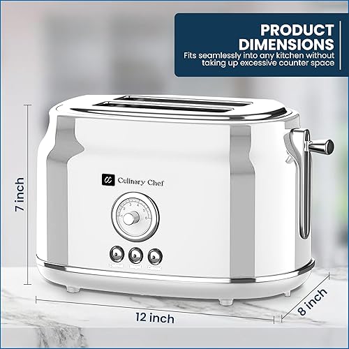 Miniatura 2 de Tostadora de 2 rebanadas, estilo retro, ranura ancha para pan, magdalenas inglesas, croissants y bagels, 6 ajustes de tostadas ajustables,