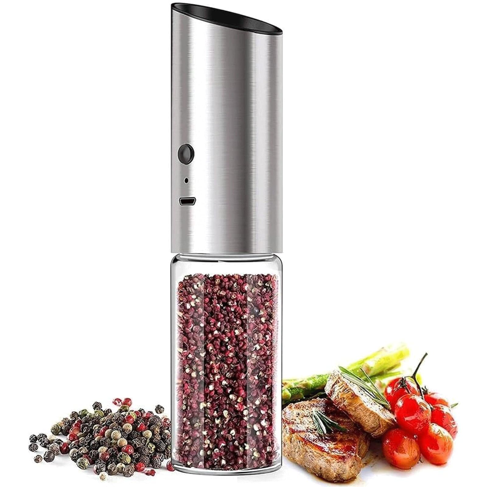 HSHTTKL Electric Pepper Grinder or Salt Mill USB Rechargeable Automatic Pepper Mill Salt and Pepper Grinder Set Kitchen Spice Grinder
