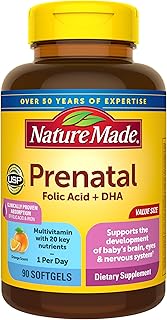 Nature Made Prenatal Vitamins for Women with Folic Acid + DHA, Prenatal Vitamin and Mineral Supplement for Daily Nutritional Support, 90 Softgels, 90 Day Supply