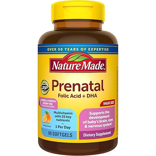 Nature Made Prenatal Vitamins for Women with Folic Acid + DHA, Prenatal Vitamin and Mineral Supplement for Daily Nutritional Support, 90 Softgels, 90 Day Supply