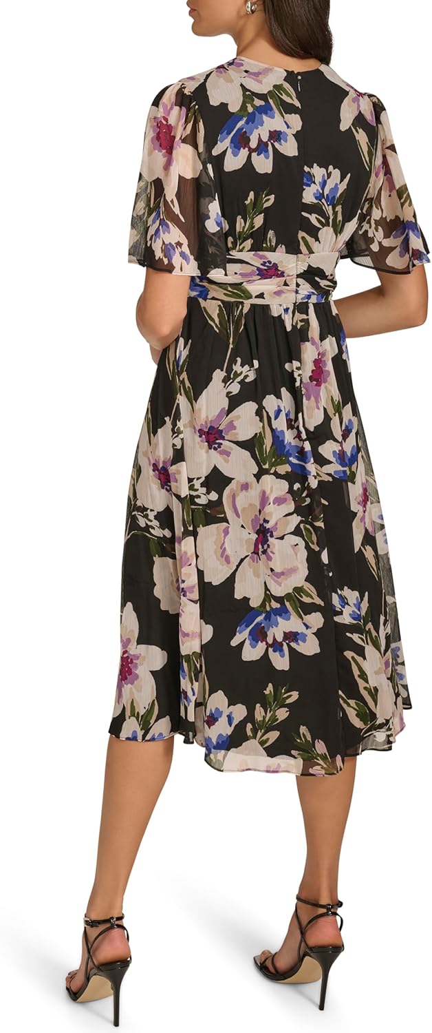 Calvin Klein Womens Short Flutter Sleeve V-Neck A-line Midi Dress - Image 3