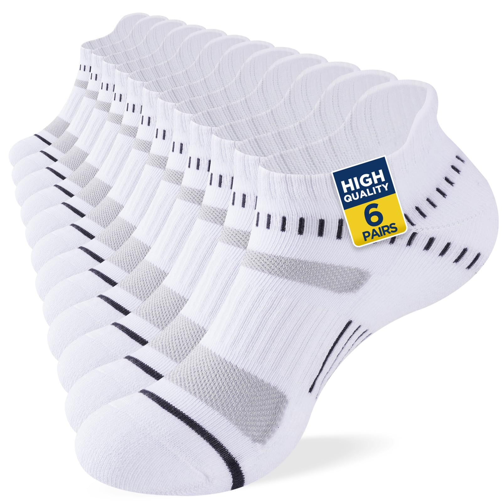 Niofind Męskie Skarpety Sportowe Do Kostek 6 Par, Amortyzujące Unisex, Bawełniane Oddychające Szybkoschnące, Do Biegania Dojazdów Pieszych Wędrówek, Klasyczne Czarne/Białe/Szare