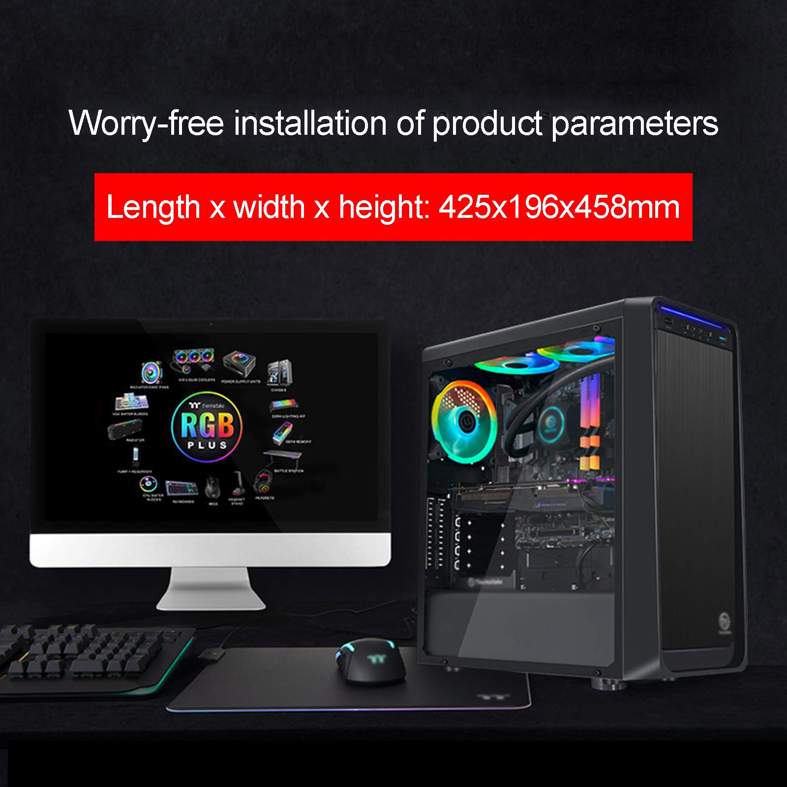 Caso Computer Case ATX Mid Tower PC Gaming - Porta USB Anteriore - Quick-Release Vetro temperato Pannello Laterale - Sistema di Gestione dei Cavi - Pronto Water-Cooling - Nero
