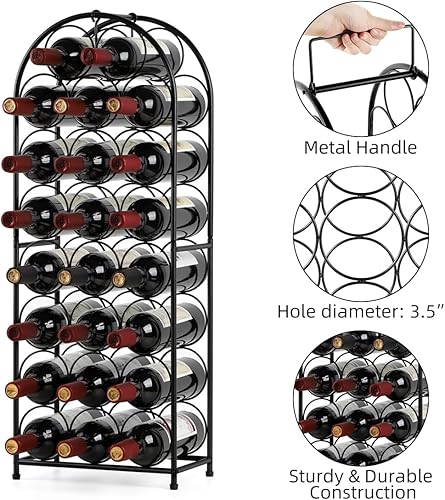 Miniatura 5 de HEOMU Estante independiente para 23 vinos, estante de metal para botellas de vino, soporte organizador de almacenamiento de vino, estante de
