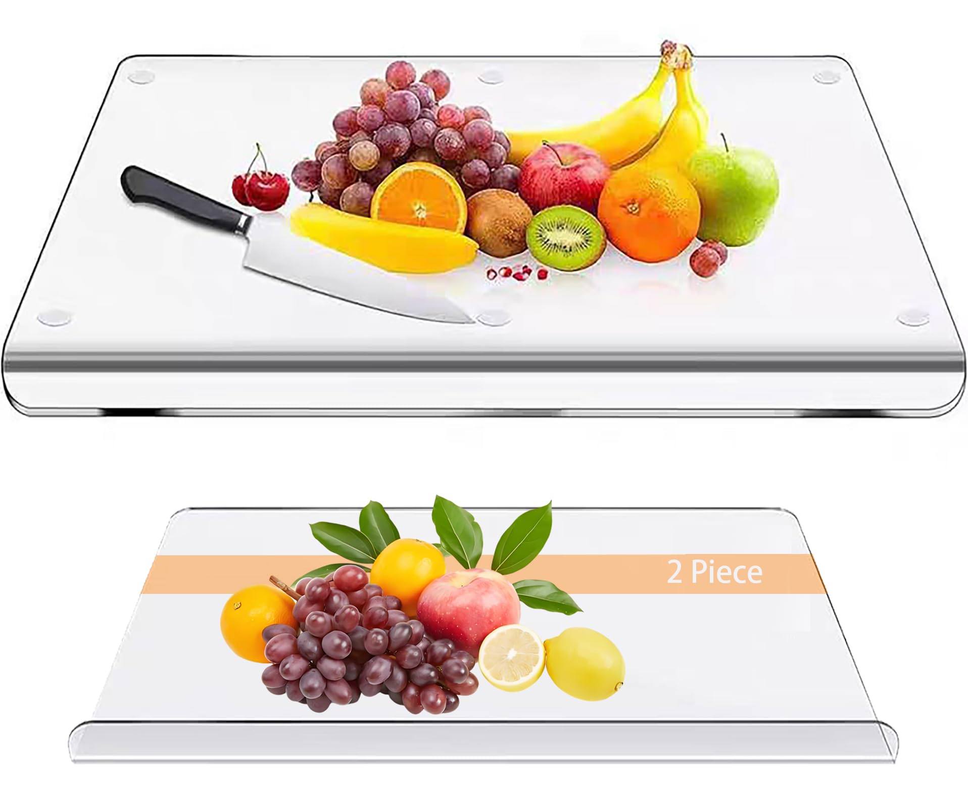 UBLUCKEN Acrylic Cutting Board with Counter Lip, 2 Pack Clear Chopping Boards Set, Large & Small Non Slip Cutting Boards Essentials for Kitchen &