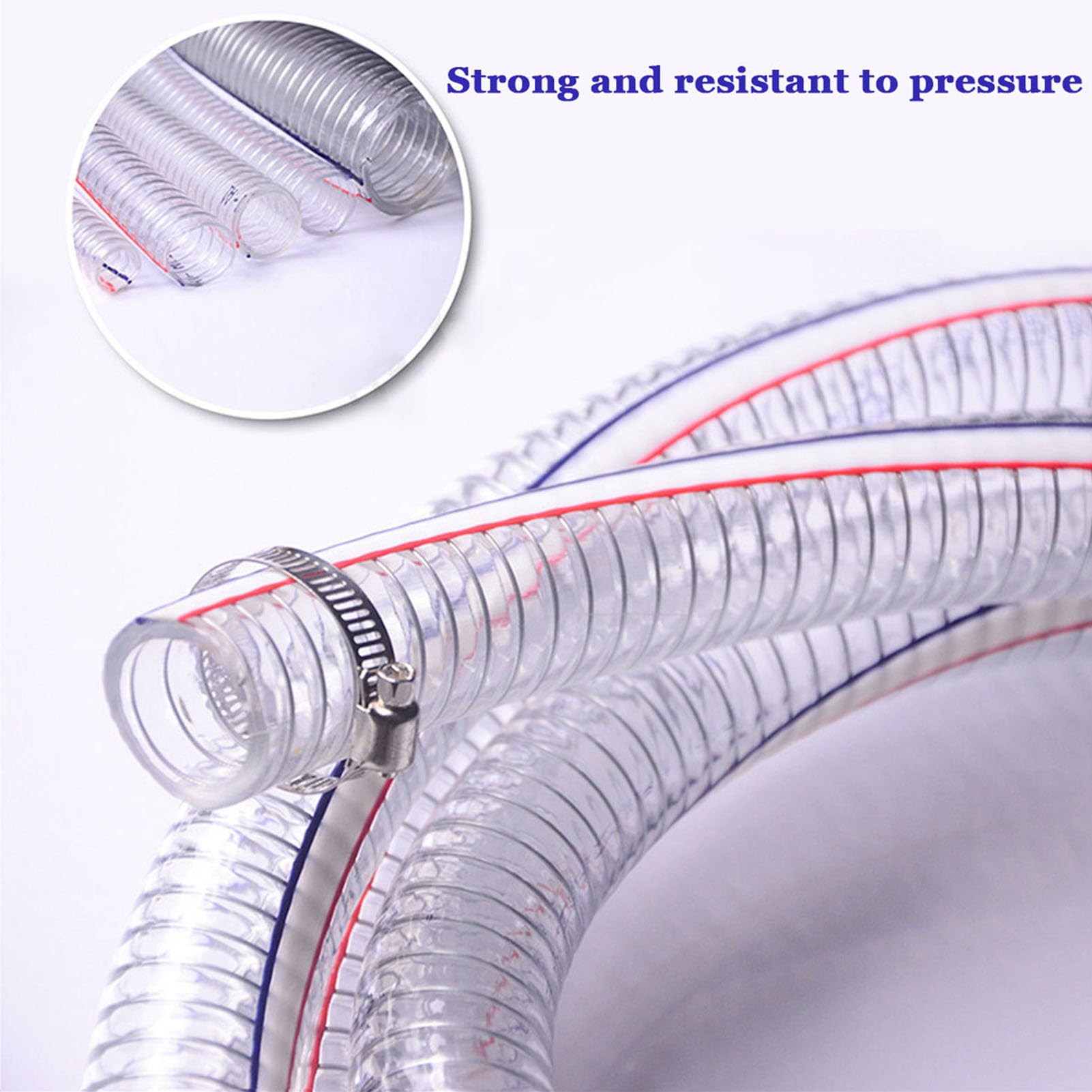 Tubo flessibile in PVC rinforzato con filo d'accia ID 16-60mm dell'elica del filo di acciaio della tubazione aspirazione vinile PVC 32,8 piedi 3,5 mm(Inner diameter 16mm)