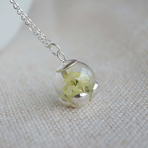 Miniatura 5 de Limonium Real Flower Luminous Green Glow in the Dark 925 Sterling Silver Chain Necklace