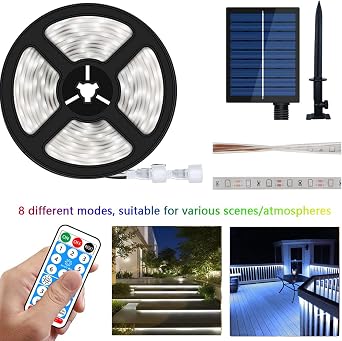 UT Solar LED Strip Lights Outdoor, 16.4ft 280 LEDs LED Strip IP67 Waterproof, Cool White LED Lights with Remote Solar Panel Control Box, 2835 SMD Rope Lights for Garden Trees Christmas Party Decor