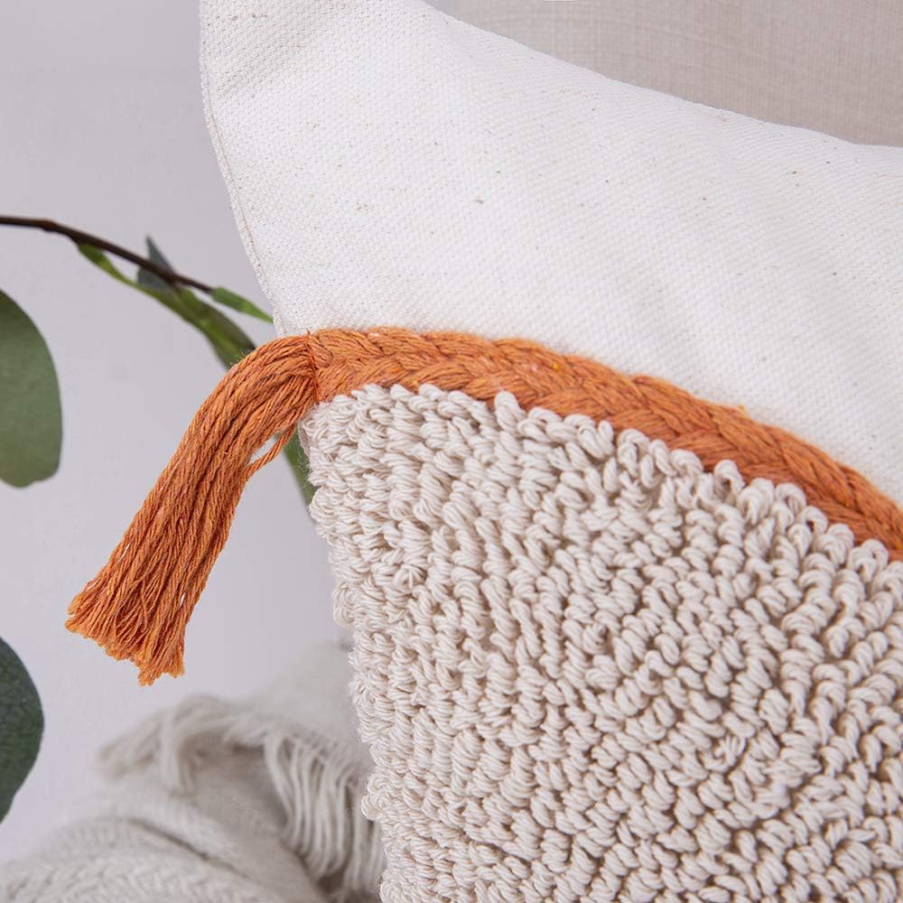 MIULEE Tufted Boho Throw Pillow Cover Decorative Morocco Tribal Handmade Pillowcase Woven Accent Cushion Case for Sofa Couch Bedroom 12x20 Inch, Orange