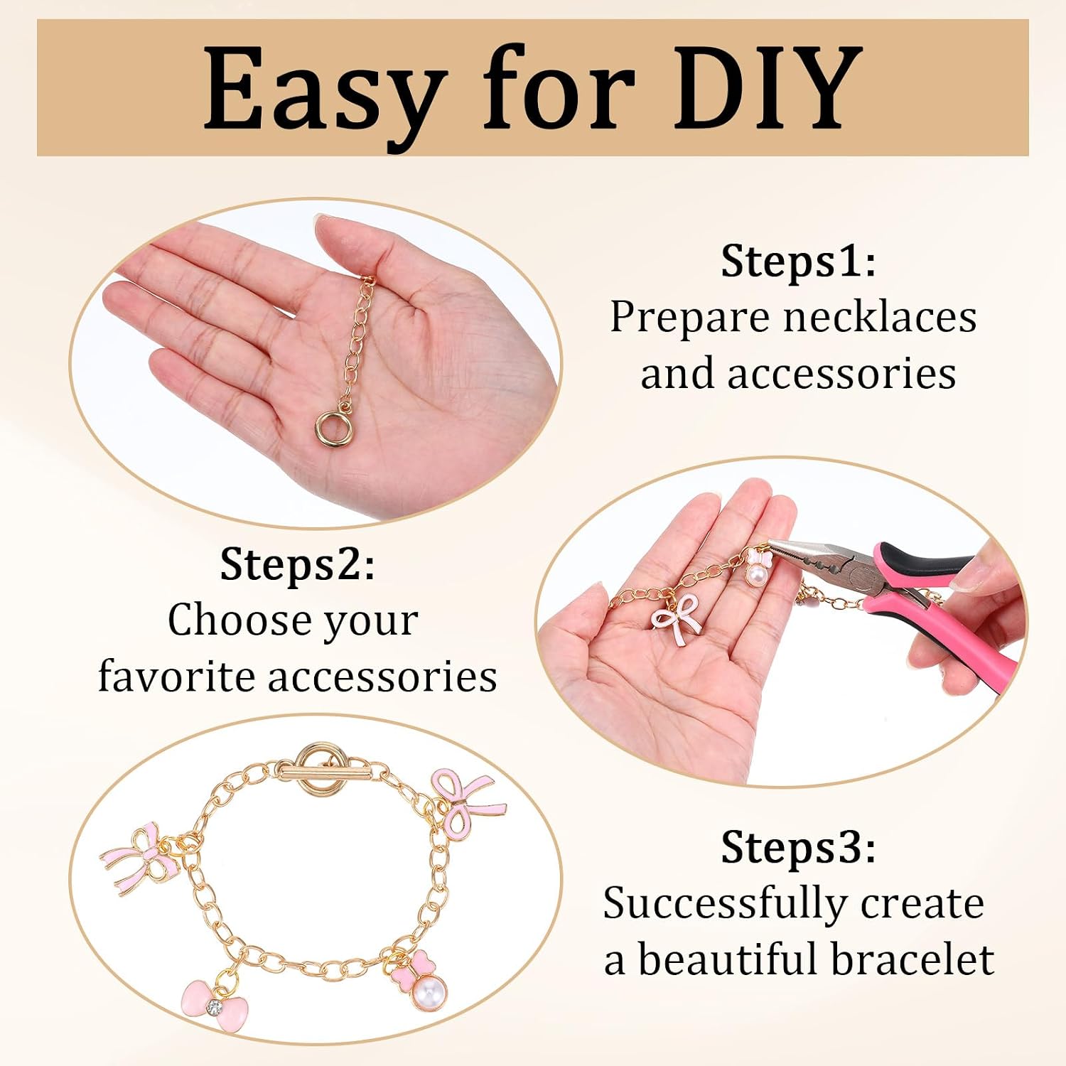 ‌70Pcs Charm Chains with OT Toggle Clasps, Bulk Bracelets for Women Girls DIY Jewelry Making Crafts Supplies and Gifts‌ Golden Color