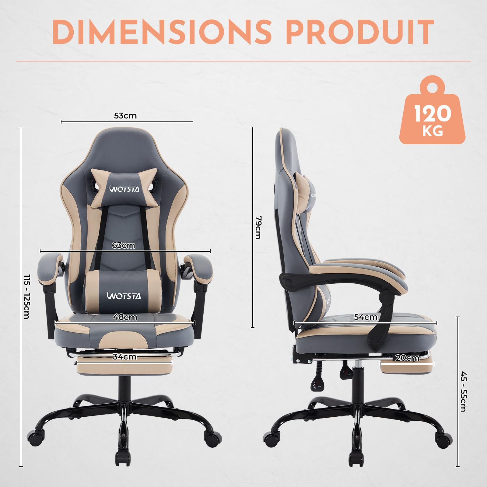 Chaise Gaming Racing, Siege Gaming Repose-Pieds Rétractable, Fauteuil Gamer avec Massage Lombaire, Fauteuil Bureau Ergonomique Confortable, Dossier Inclinable à 135°, Charge 120 kg