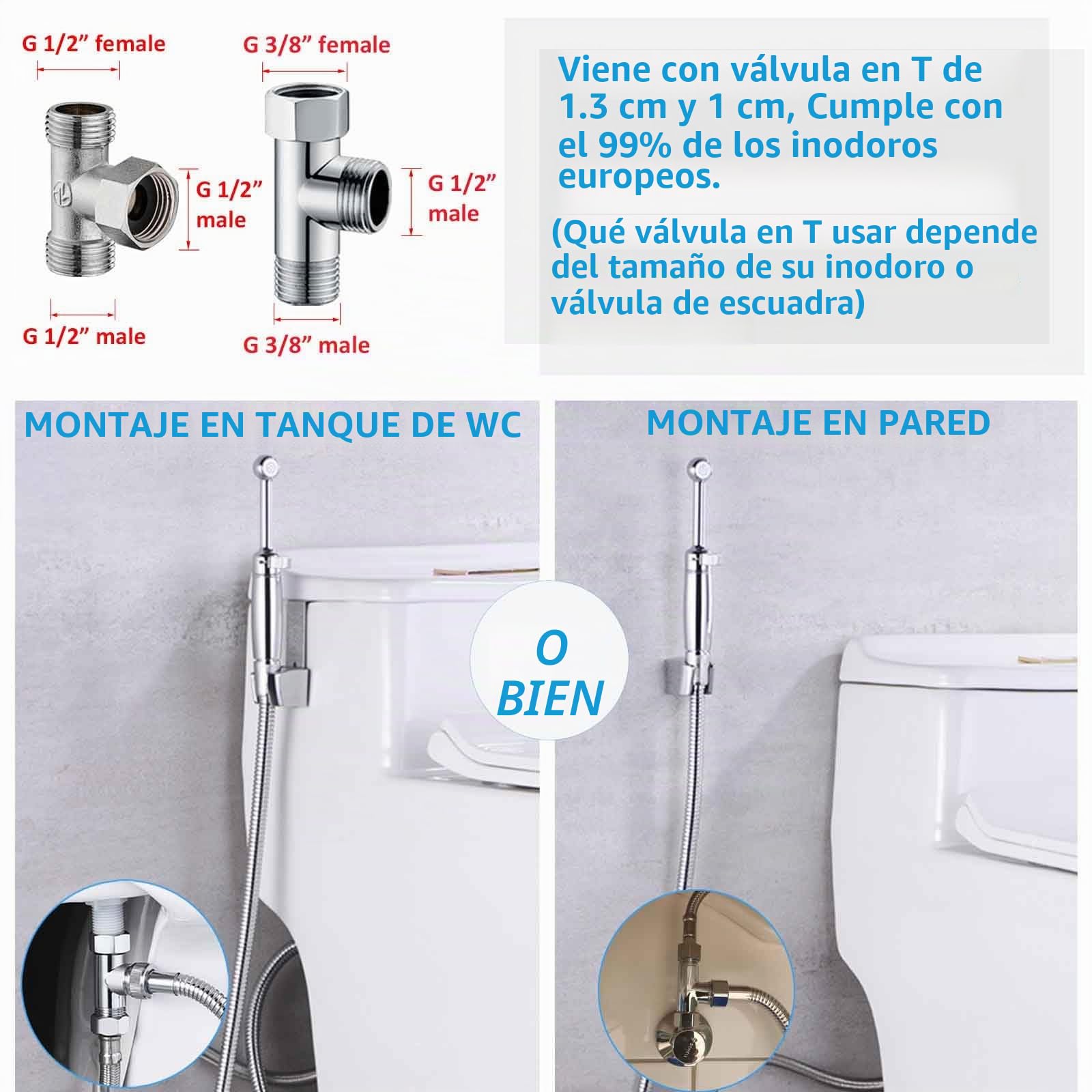 SonTiy Grifo Bidet para WC de Latón, 7.2" Ducha Higiénica Mano para WC con Presión Ajustable y Soporte, Ducha inodoro para Higiene Personal, Limpieza de Pañales y Baño, Cromo