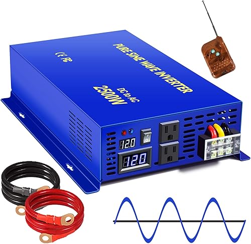 Inversor de onda sinusoidal pura de 2500 W de 24 V a 110 V 120 V CA con interruptor remoto inalámbrico, sobretensión de 5000 vatios, inversor de