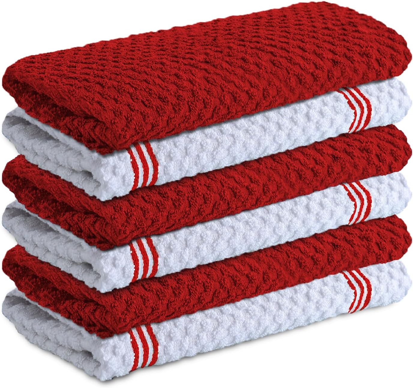 Infinitee Xclusives 100% Cotton Kitchen Towels - 15x25 Inch Ultra Soft Tea Towels, Super Absorbent Terry Dish Towel for Kitchen Linens |Passionate Red|