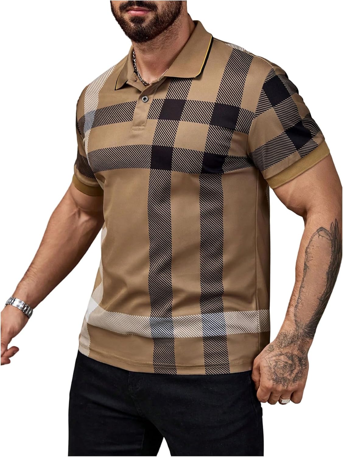 SweatyRocks Men's Plaid Golf Shirts Short Sleeve Button Down Casual Collared Work Shirt - Image 7