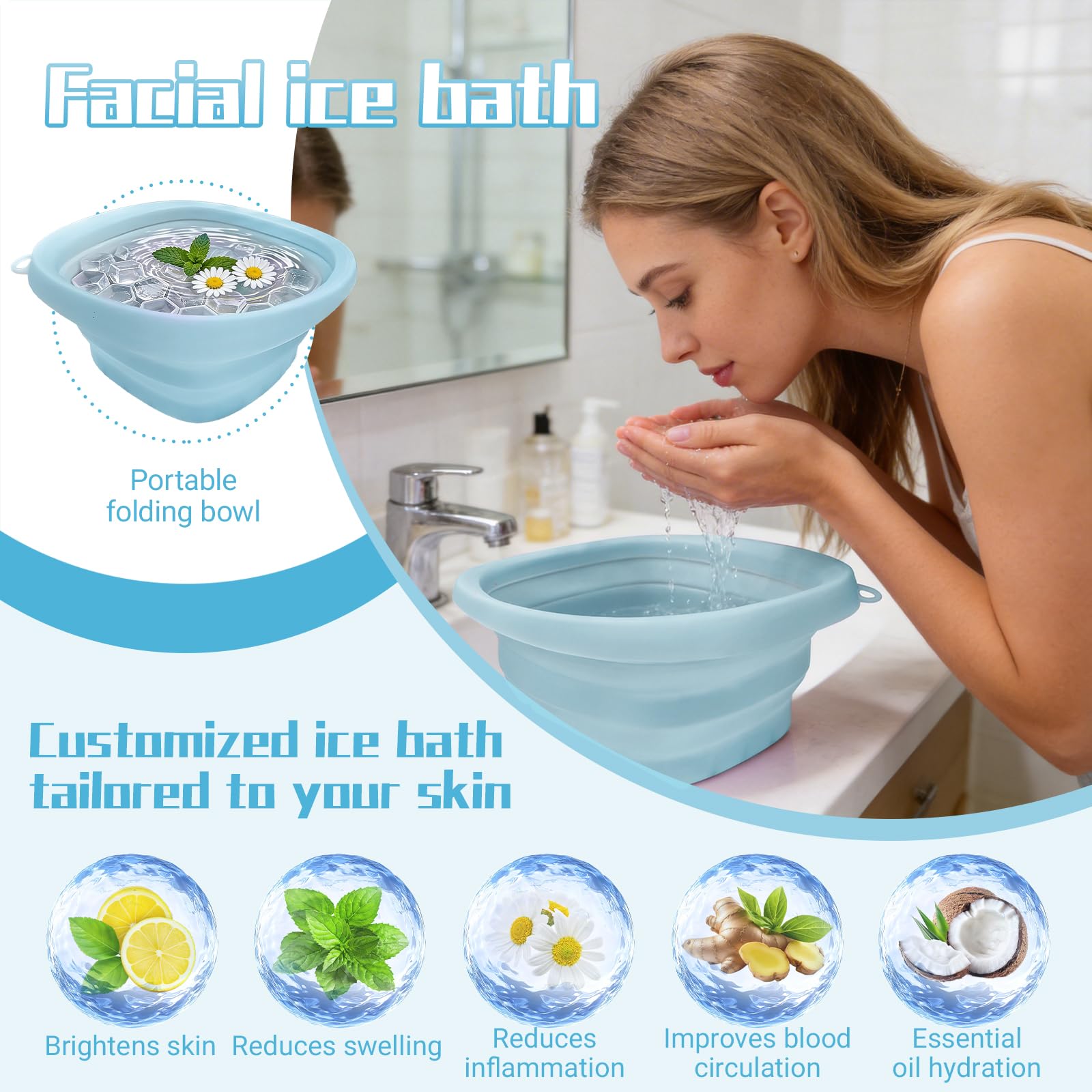 Bol de Bain à Glace en Silicone,Ice Bath Bowl,Convient aux Voyages et à une Utilisation à Domicile, Réduit les Gonflements et Apaise la Peau, Sans BPA et Inodore (Bleu)