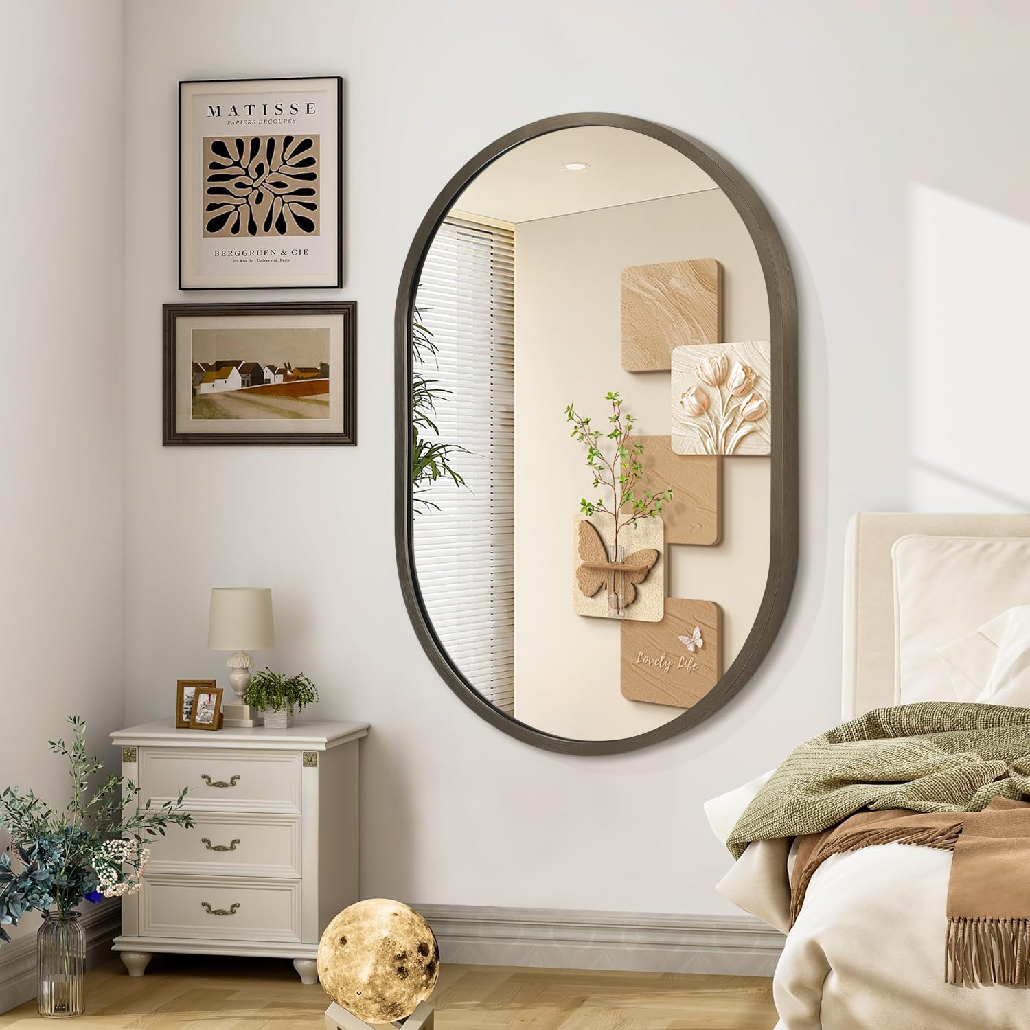 JJUUYOU Wall Mirror Small Oval Mirror for Bathroom Vanity Mirrors for Wall 90L x 60W cm Metal Frame Make up Mirrors for Entryway Living Room Bedroom Dorm Decorative Brown