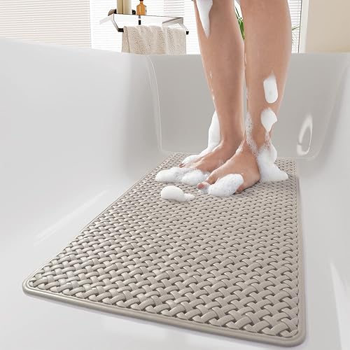 PADOOR Tapete de baño extra largo de 40 x 16 pulgadas antideslizante con ventosas y agujeros de drenaje, tapete de ducha lavable a máquina
