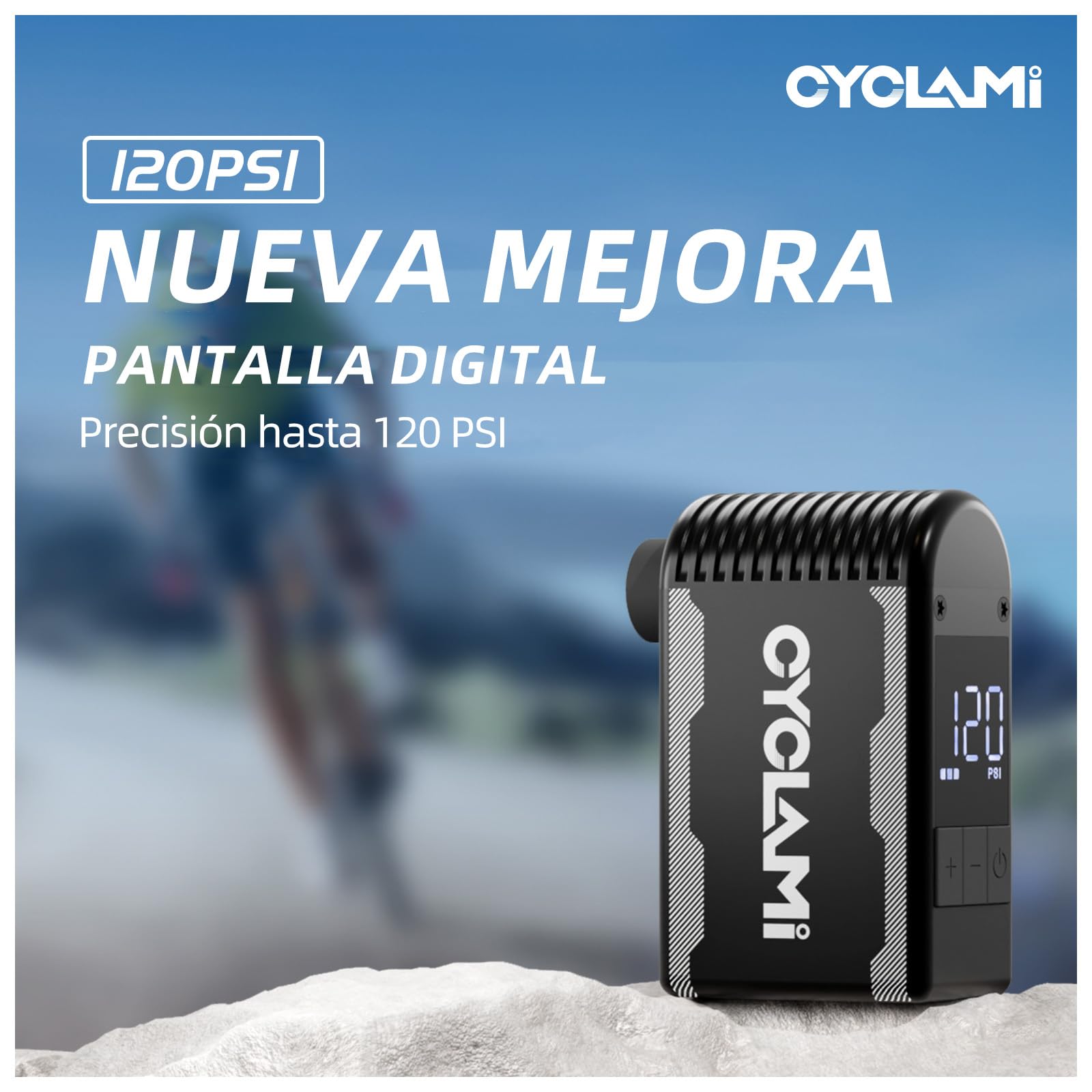 A2S Bomba de Bicicleta 120PSI Mini Eléctrico de la Bicicleta con Manómetro Digital Bomba Portátil Parada Automática con Válvulas Presta y Schrader para Bicicletas de Carretera y de Montaña