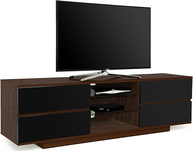 Centurion Supports Avitus Premium Walnut with 4-Black Drawers & 3-Shelves 32"-65" LED/OLED/LCD TV Cabinet - LIMITED EDITION