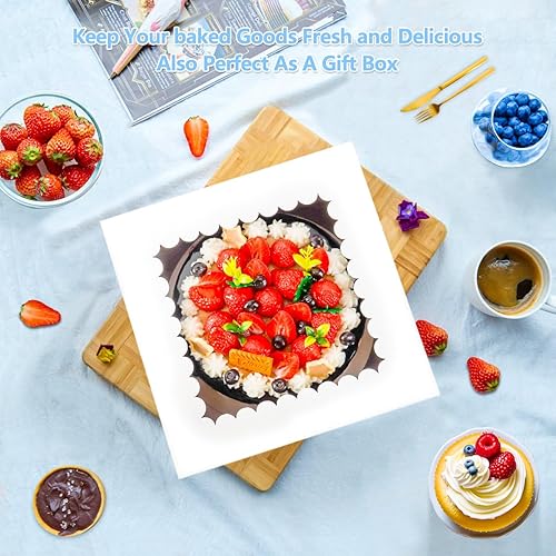 Miniatura 5 de Cajas para pasteles con tablas para tartas, 5 unidades, 10 x 10 x 8 pulgadas, cajas blancas para panadería, cajas para tartas, cajas altas para