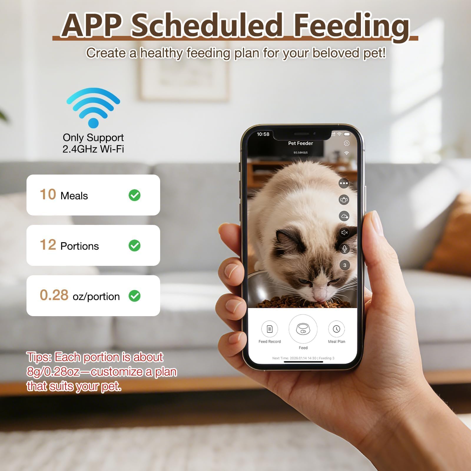 Automatic Cat Feeder with Camera, 5L/28 Cups WiFi Cat Auto Feeder with Two-Way Audio, App Control, Strong Anti-Jam System Smart Timed Cat Feeder with Night Vision for Small Pets Indoor - image 3