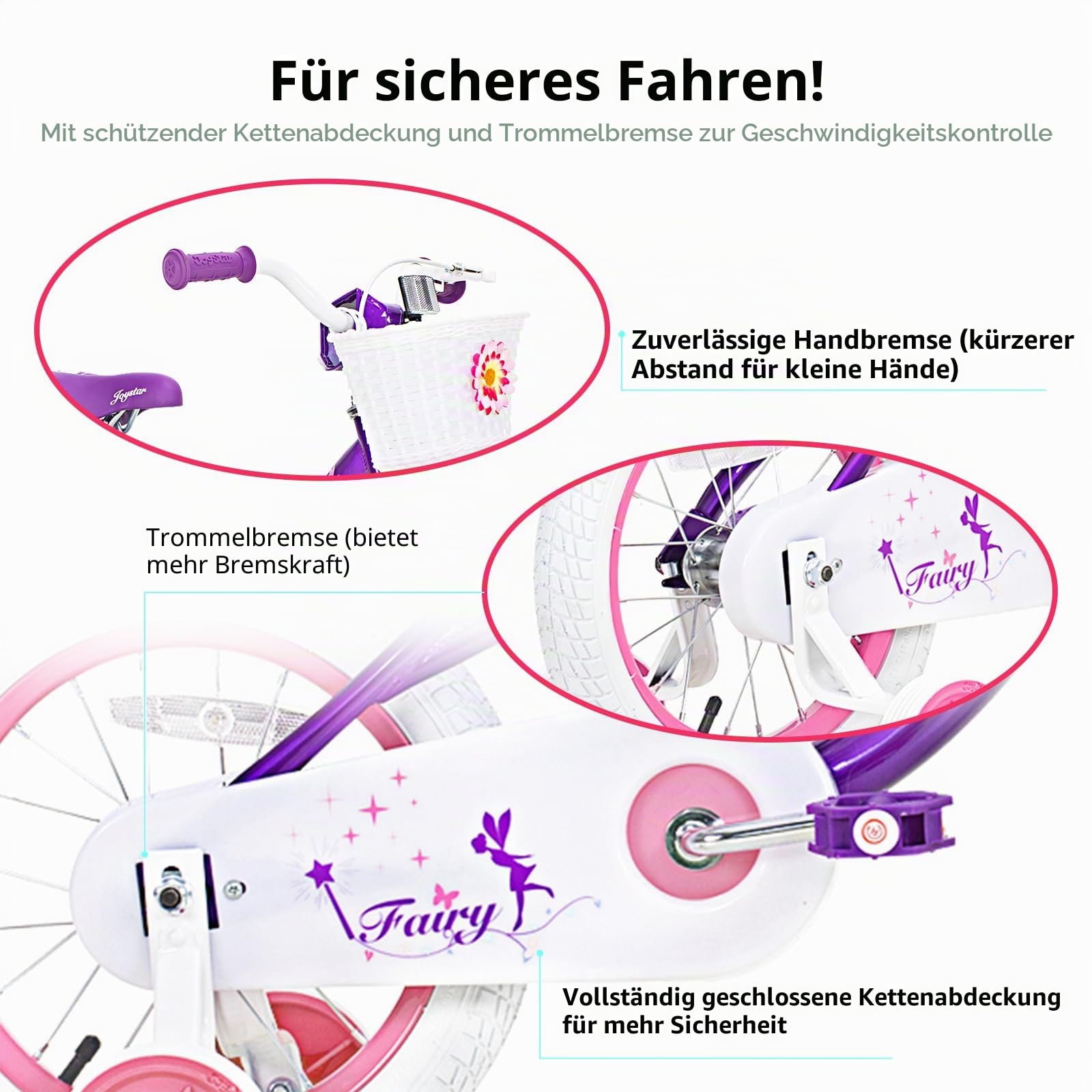 JOYSTAR Fairy 12/14/16/18 Zoll Kinderfahrrad für Mädchen im Alter von 2-9 Jahren,12/14/16/18 Zoll Kleinkinderfahrrad mit Stützrädern