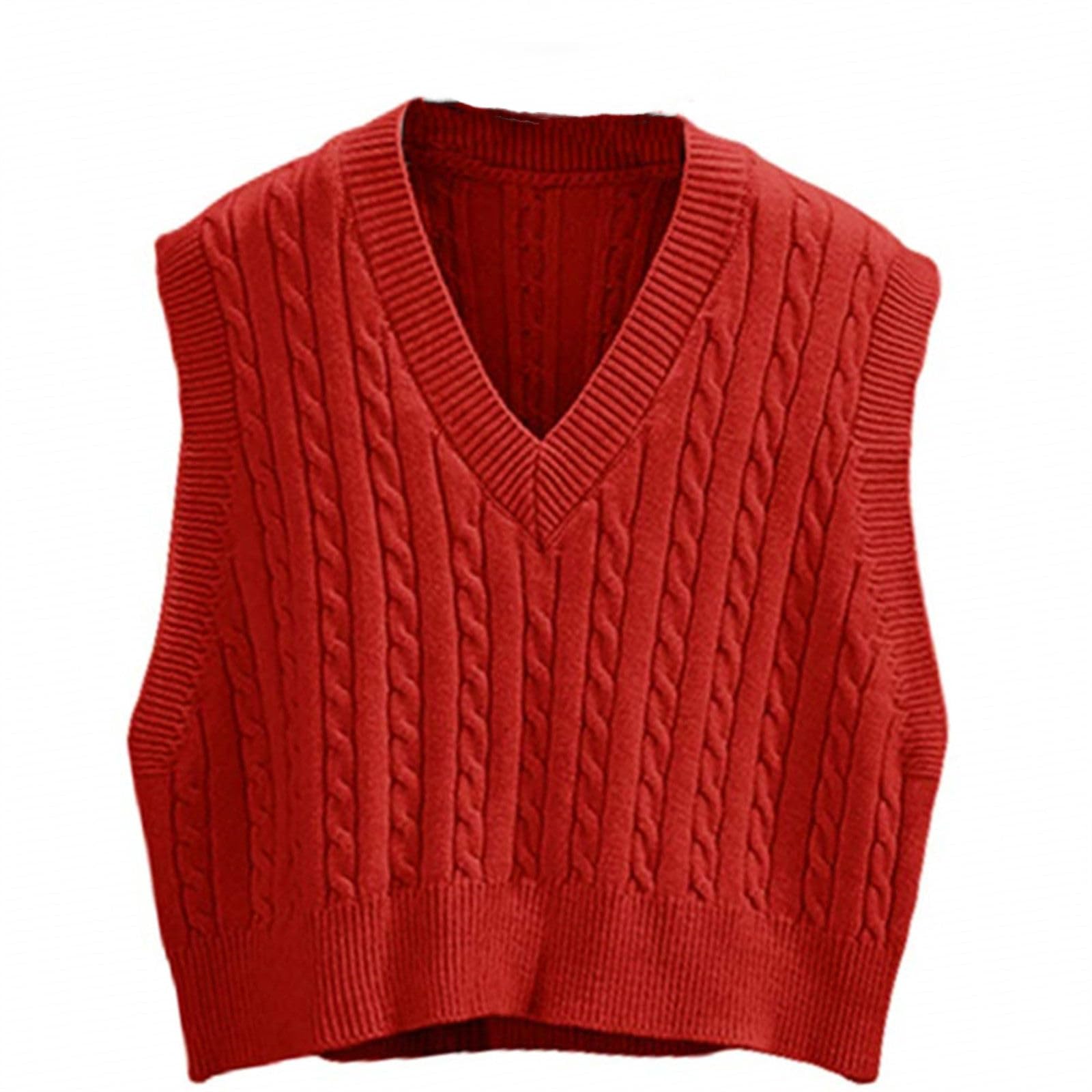 SMIMGOWomen's Sleeveless Jumpers Knitted Sweater Vest V Neck Y2k Casual Loose Oversized Vintage Pullove Cable Pullover Tank Top Autumn Winter