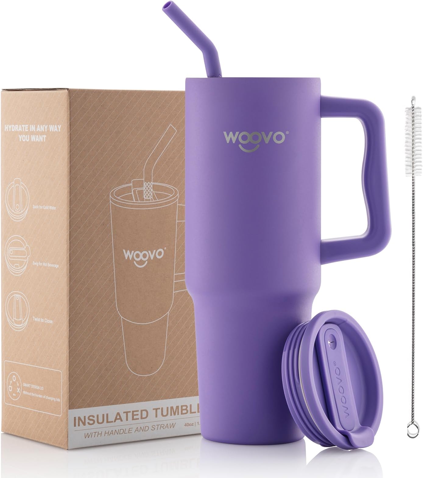 40oz Tumbler with Handle, Purple Insulated Tumbler Cups with Lids and Straws, BPA Free Travel Mug with Handle, Reusable Double Wall Stainless Steel Water Mug, Slim Cup for Women Girl