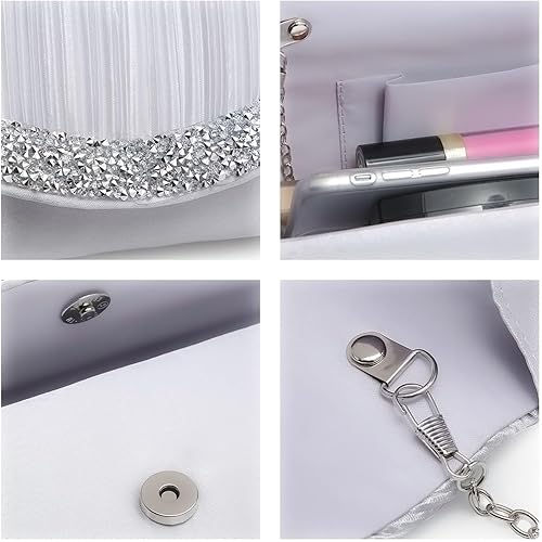 Miniatura 6 de Dasein Bolsos de noche de satén para mujer, monederos de mano, bolso de mano, bolsos formales de fiesta, baile de graduación con diamantes de