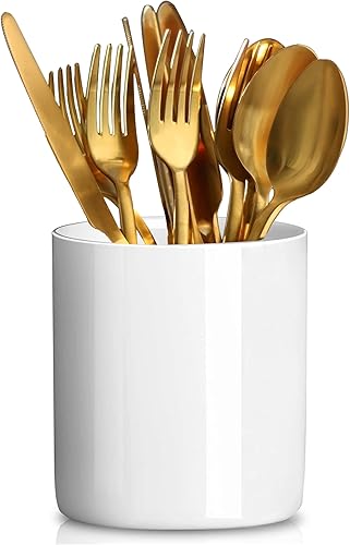 Soporte de cerámica blanca para cubiertos, soporte para utensilios, organizador de almacenamiento de cubiertos para cocina y encimera