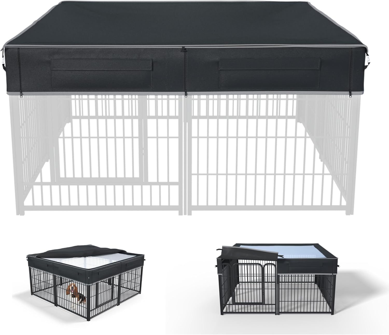 Dog Playpen Cover (with Sunshade), Heavy Duty 1680D Oxford Fabric + Nylon Breathable Mesh (Fits 32" H/40 H/45 H 8 Panels Playpen)