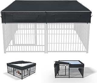 Dog Playpen Cover (with Sunshade), Heavy Duty 1680D Oxford Fabric + Nylon Breathable Mesh (Fits 32" H/40 H/45 H 8 Panels Playpen)