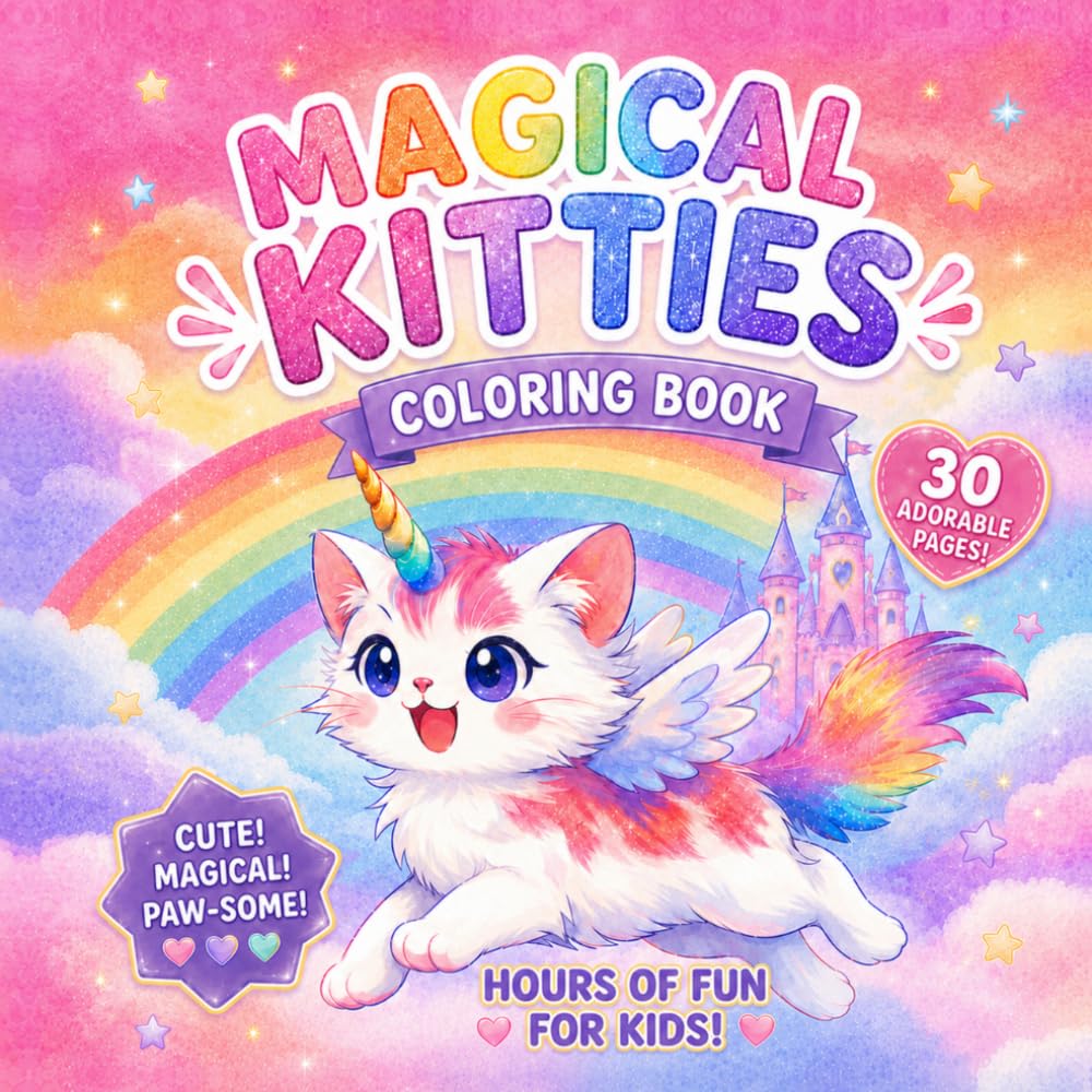 Magical Kitties Coloring Book: 30 Adorable Unicorn Cat Coloring Pages Filled with Rainbows, Castles, and Fantasy Fun for Kids Ages 4–8 (Fantasy Friends Coloring Books)