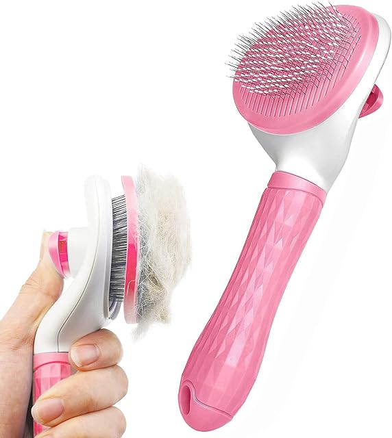 Dog Brush Cat Brush Grooming Comb,Self Cleaning Cat Dog Slicker Brushes with Smooth handle,Pet Grooming Tool with Cleaning Button for Cat Dog Shedding Tools Cat Dog Massage Clean Tangled Brush