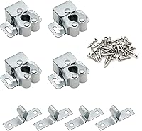 Vista 1 de Paquete de 4 pestillos de doble rodillo con lanza, cierre resistente para puertas de armario y armario (plateado)