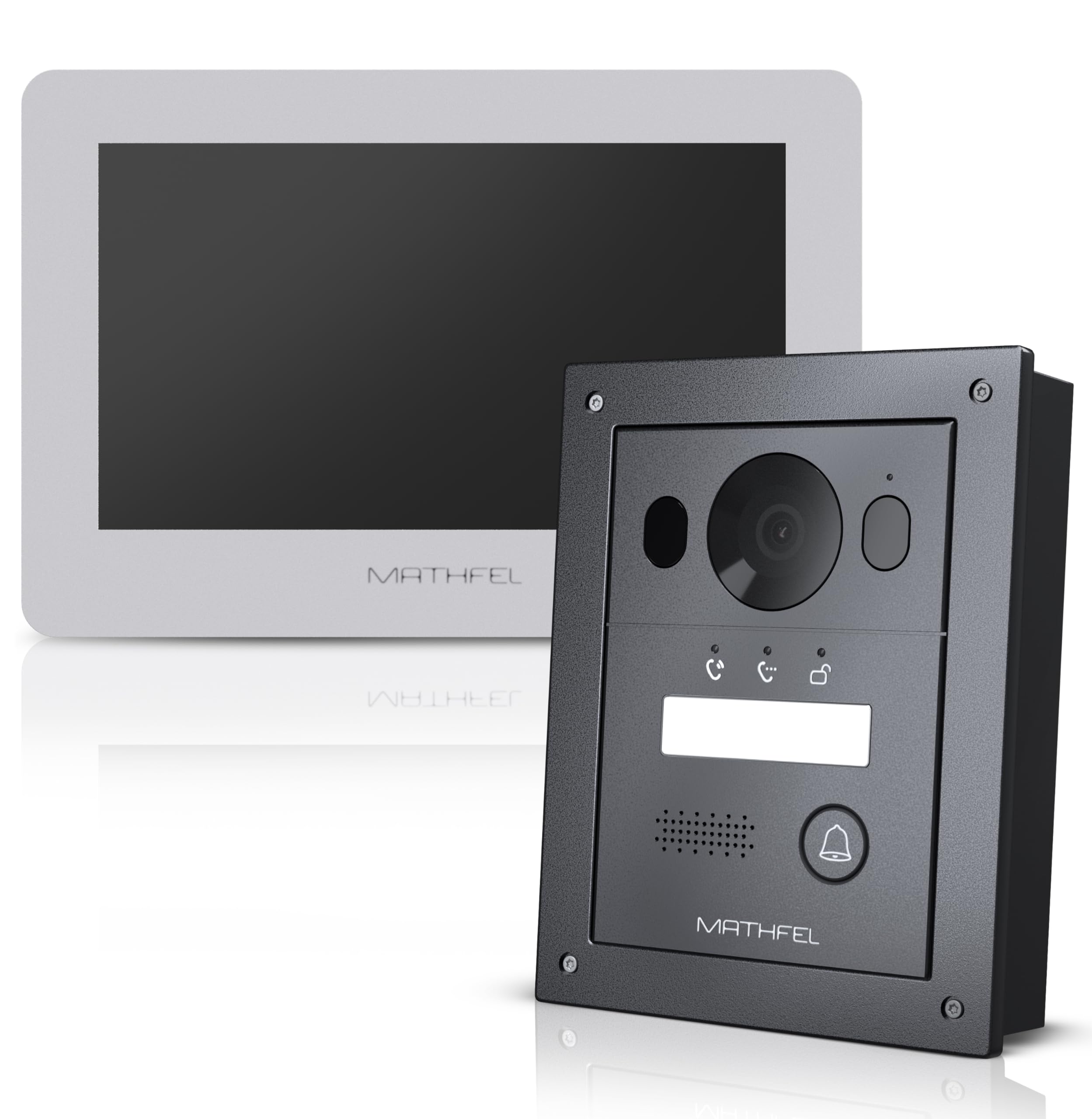 Mathfel 2 Draht Bus Video Türsprechanlage für 1 Teilnehmer, 7 Zoll WLAN Monitor, Anthrazit Kamera, Unterputz Montage