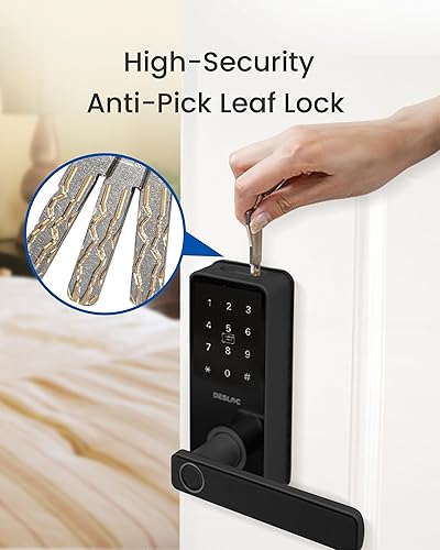 Miniatura 9 de DESLOC B200L - Cerradura inteligente de huellas dactilares con asa, cerraduras de puerta de entrada sin llave para puerta delantera y dormitorios,