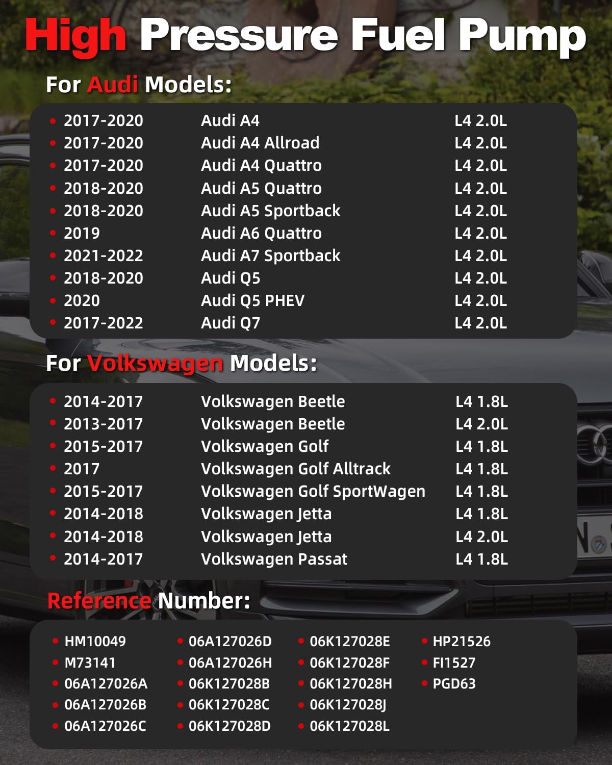 High Pressure Fuel Pump Compatible with 2013-2022 Volkswagen Jetta VW Passat Golf Alltrack SportWagen Beetle Audi A4 Allroad A5 A6 Quattro A7 Sportback Q5 PHEV Q7 06A127026A (Premium Version)