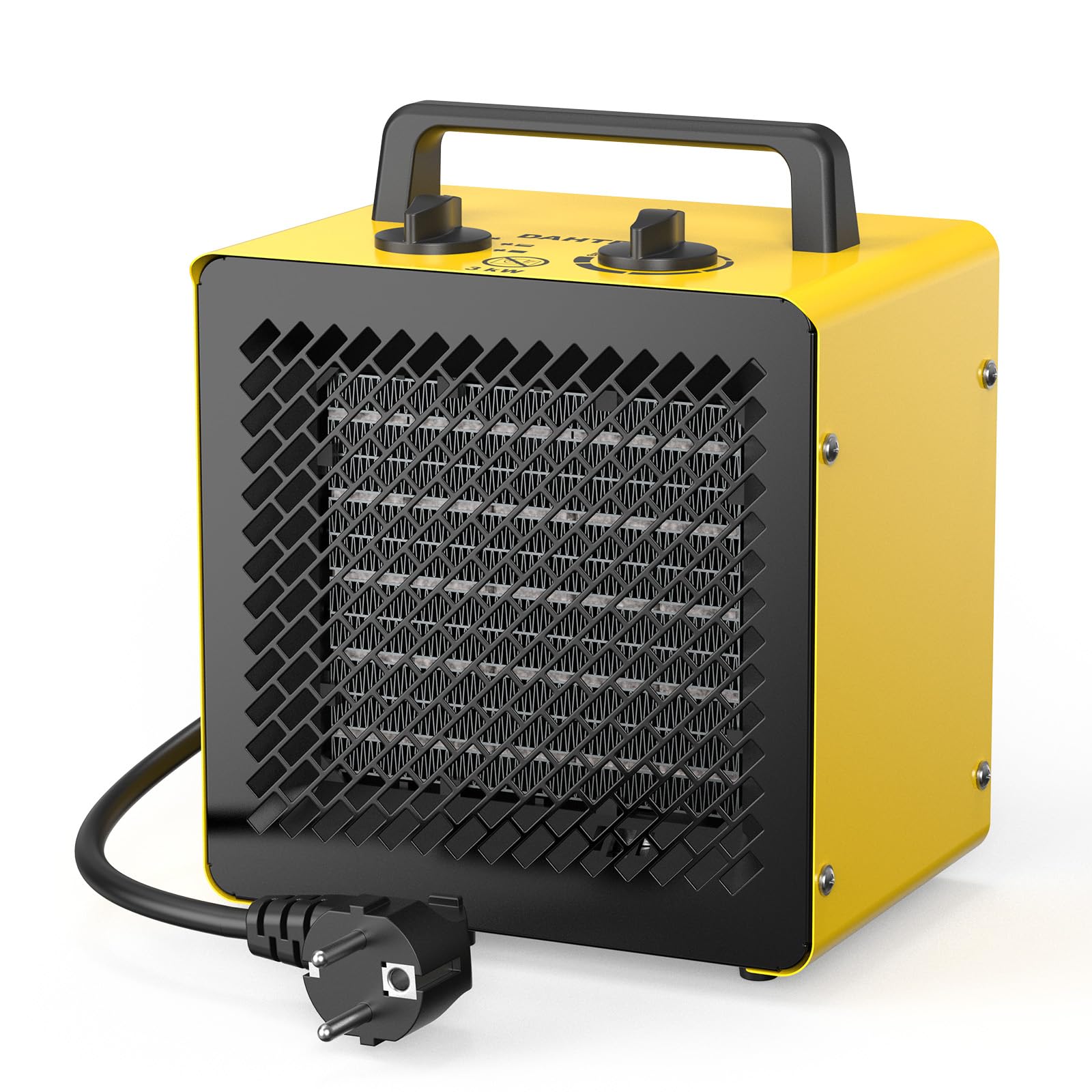 Termoventilatore Basso Consumo 3000 W - Mini Stufetta Elettrica | Compatto Ceramico Riscaldamento - Termostato e Protezione da Surriscaldamento - per Casa, Bagno o Officina, Gialla