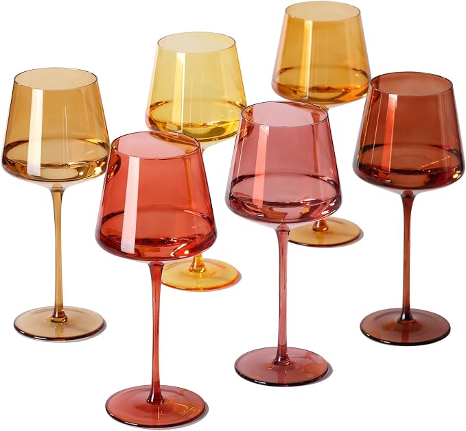 Hand Blown Colored Wine Glasses Set of 6-18oz Multi Colored Square Wine Glasses with Tall Long Stems and Flat Bottom,Crystal Colorful Wine Glass-Wedding,Birthday Gifts Gifts