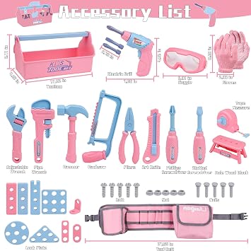 Magic4U Kids Tool Set, 48 Pcs Pretend Play Tool Toys with Tool Belt