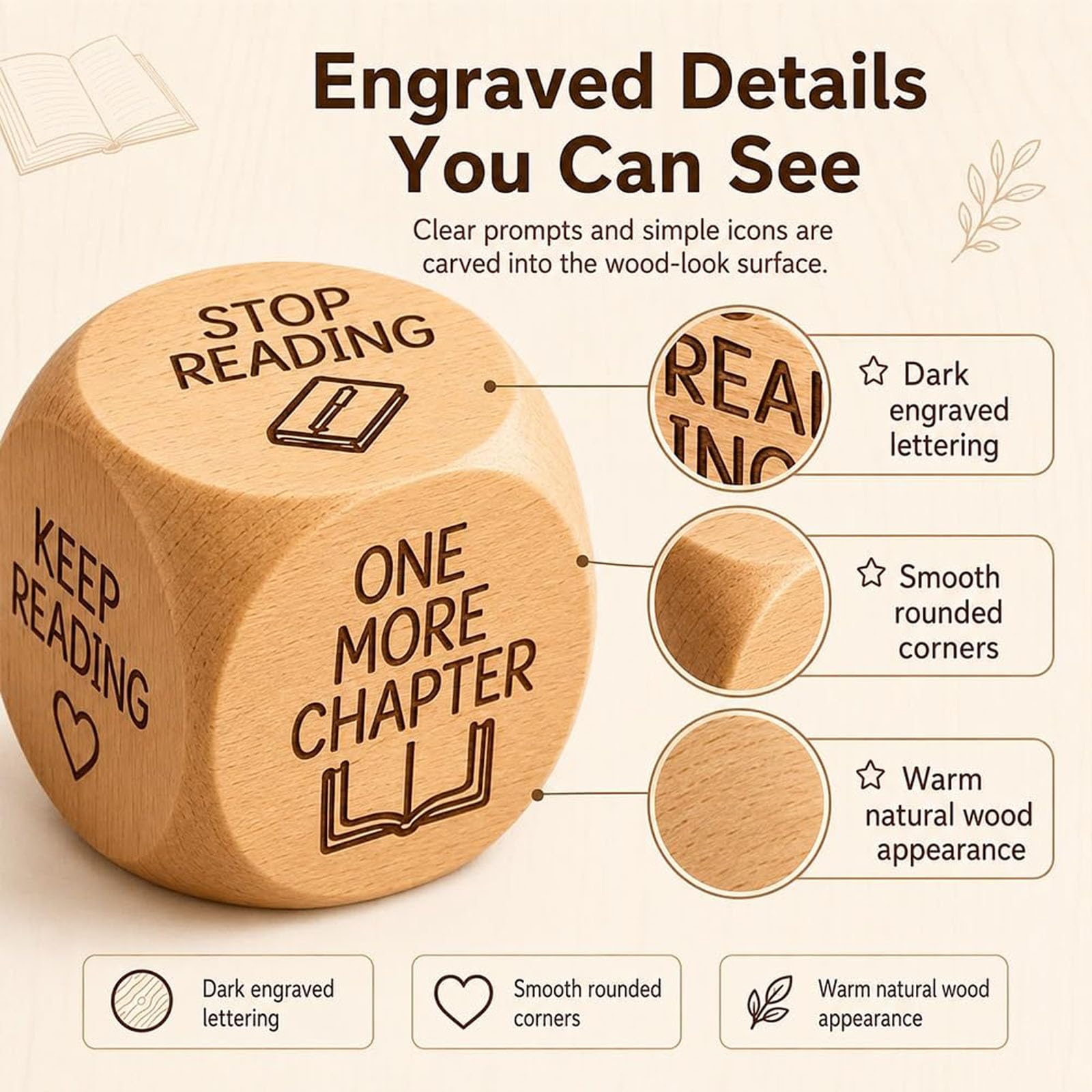 Dados de decisión de Lectura de Madera, Dados de 6 Caras, Cubo de decisión de Lectura de Madera para Amantes de los Libros, Regalos de ratón de Biblioteca (8pcs)